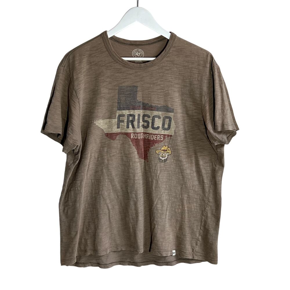 '47 BRAND FRISCO ROUGHRIDERS TEXAS GRAPHIC T-SHIRT TAUPE BROWN MENS ADULT LARGE